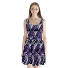 Purple Flower Rose Petals Plant Split Back Mini Dress 