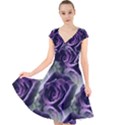 Purple Flower Rose Petals Plant Cap Sleeve Front Wrap Midi Dress View1