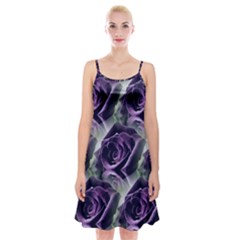 Purple Flower Rose Petals Plant Spaghetti Strap Velvet Dress by Jancukart