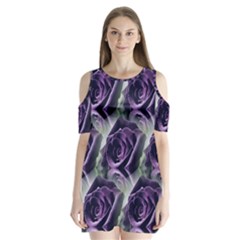 Purple Flower Rose Petals Plant Shoulder Cutout Velvet One Piece