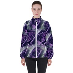 Purple Flower Rose Petals Plant Women s High Neck Windbreaker