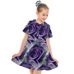 Purple Flower Rose Petals Plant Kids  Short Sleeve Shirt Dress