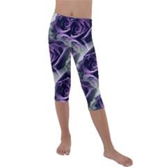 Purple Flower Rose Petals Plant Kids  Lightweight Velour Capri Leggings 