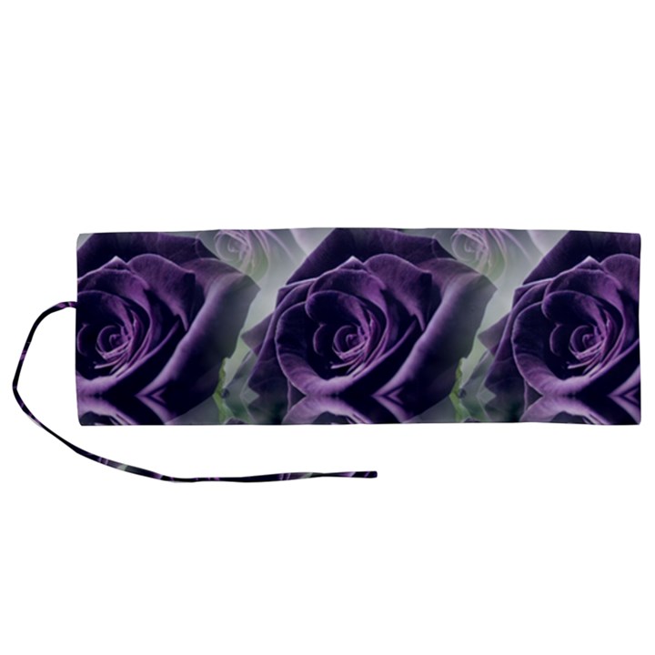 Purple Flower Rose Petals Plant Roll Up Canvas Pencil Holder (M)