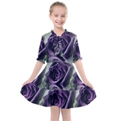 Purple Flower Rose Petals Plant Kids  All Frills Chiffon Dress