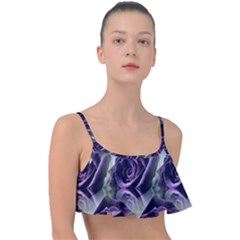 Purple Flower Rose Petals Plant Frill Bikini Top