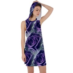 Purple Flower Rose Petals Plant Racer Back Hoodie Dress