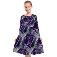 Purple Flower Rose Petals Plant Kids  Midi Sailor Dress by Jancukart