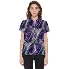 Purple Flower Rose Petals Plant Short Sleeve Pocket Shirt