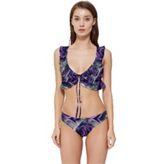 Purple Flower Rose Petals Plant Low Cut Ruffle Edge Bikini Set