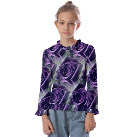 Purple Flower Rose Petals Plant Kids  Frill Detail Tee by Jancukart