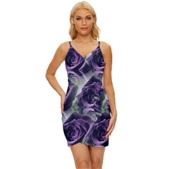 Purple Flower Rose Petals Plant Wrap Tie Front Dress by Jancukart