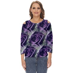 Purple Flower Rose Petals Plant Cut Out Wide Sleeve Top