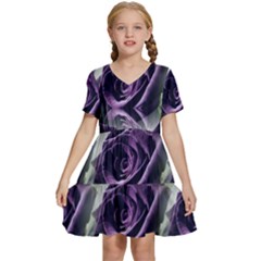 Purple Flower Rose Petals Plant Kids  Short Sleeve Tiered Mini Dress