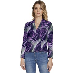 Purple Flower Rose Petals Plant Women s Long Sleeve Revers Collar Cropped Jacket by Jancukart