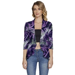 Purple Flower Rose Petals Plant Women s 3/4 Sleeve Ruffle Edge Open Front Jacket by Jancukart