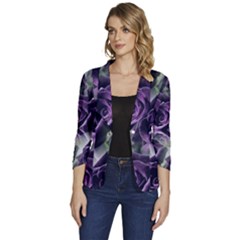 Purple Flower Rose Petals Plant Women s One-button 3/4 Sleeve Short Jacket by Jancukart