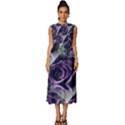 Purple Flower Rose Petals Plant Sleeveless Round Neck Midi Dress View1