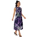 Purple Flower Rose Petals Plant Sleeveless Round Neck Midi Dress View3