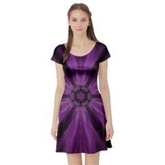 Pattern Purple Symmetry Dark Short Sleeve Skater Dress