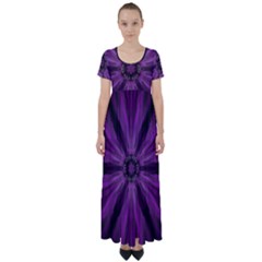 Pattern Purple Symmetry Dark High Waist Short Sleeve Maxi Dress