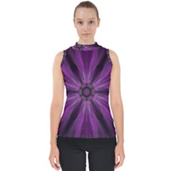 Pattern Purple Symmetry Dark Mock Neck Shell Top