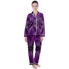 Pattern Purple Symmetry Dark Women s Long Sleeve Satin Pajamas Set	