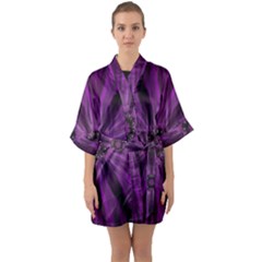 Pattern Purple Symmetry Dark Half Sleeve Satin Kimono 