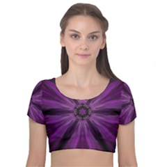 Pattern Purple Symmetry Dark Velvet Short Sleeve Crop Top  by Jancukart