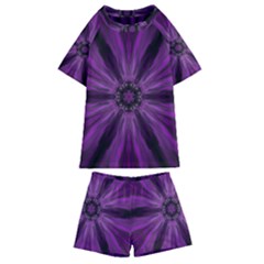 Pattern Purple Symmetry Dark Kids  Swim Tee And Shorts Set