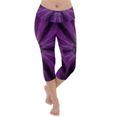 Pattern Purple Symmetry Dark Lightweight Velour Capri Yoga Leggings by Jancukart