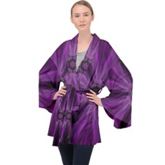 Pattern Purple Symmetry Dark Long Sleeve Velvet Kimono 