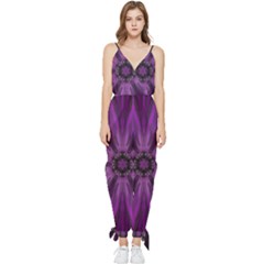 Pattern Purple Symmetry Dark Sleeveless Tie Ankle Chiffon Jumpsuit