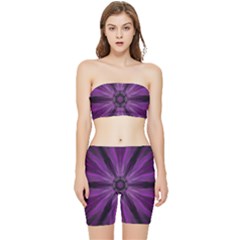 Pattern Purple Symmetry Dark Stretch Shorts And Tube Top Set