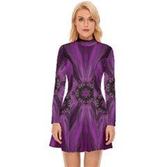 Pattern Purple Symmetry Dark Long Sleeve Velour Longline Dress by Jancukart