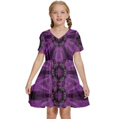 Pattern Purple Symmetry Dark Kids  Short Sleeve Tiered Mini Dress by Jancukart