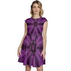 Pattern Purple Symmetry Dark Cap Sleeve High Waist Dress