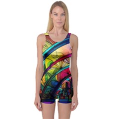 Stained Glass Window One Piece Boyleg Swimsuit