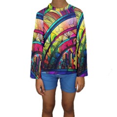 Stained Glass Window Kids  Long Sleeve Swimwear