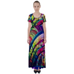 Stained Glass Window High Waist Short Sleeve Maxi Dress