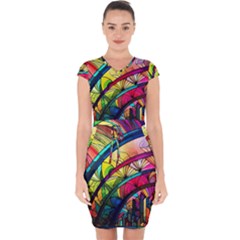 Stained Glass Window Capsleeve Drawstring Dress 