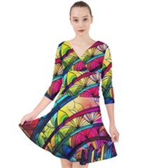 Stained Glass Window Quarter Sleeve Front Wrap Dress