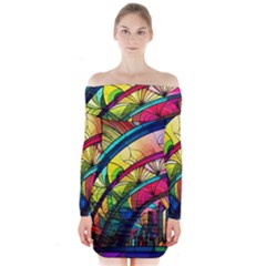 Stained Glass Window Long Sleeve Off Shoulder Dress