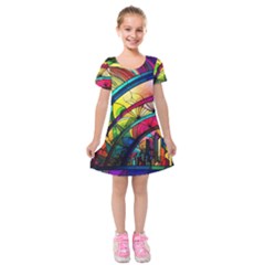 Stained Glass Window Kids  Short Sleeve Velvet Dress