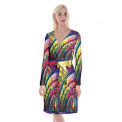 Stained Glass Window Long Sleeve Velvet Front Wrap Dress