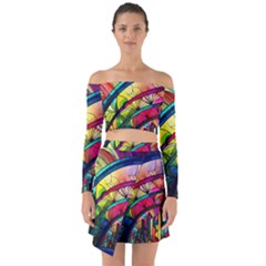 Stained Glass Window Off Shoulder Top With Skirt Set