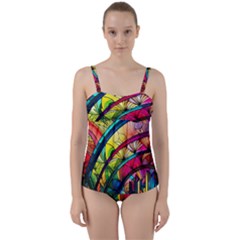 Stained Glass Window Twist Front Tankini Set by Jancukart