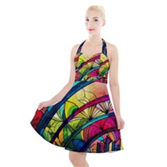 Stained Glass Window Halter Party Swing Dress 