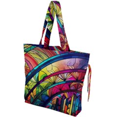 Stained Glass Window Drawstring Tote Bag