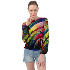 Stained Glass Window Banded Bottom Chiffon Top